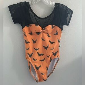 Luckyleo Halloween Bats “Acorn” style leotard w/ black mesh short sleeve size M